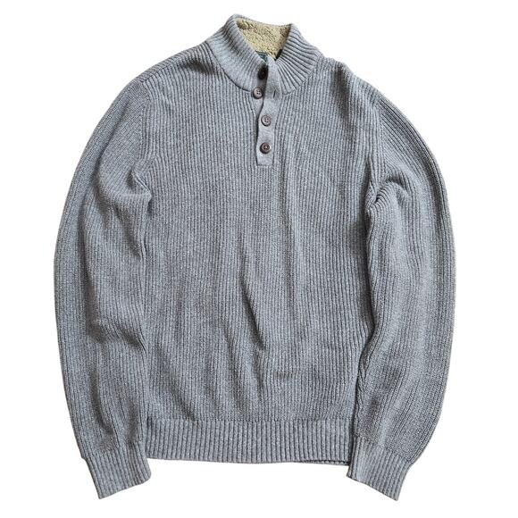 G.H. Bass & Co. Men Vtg Prep Gray Ribbed Knit Henley Sherpa L Collar Sweater XXL - Picture 7 of 11